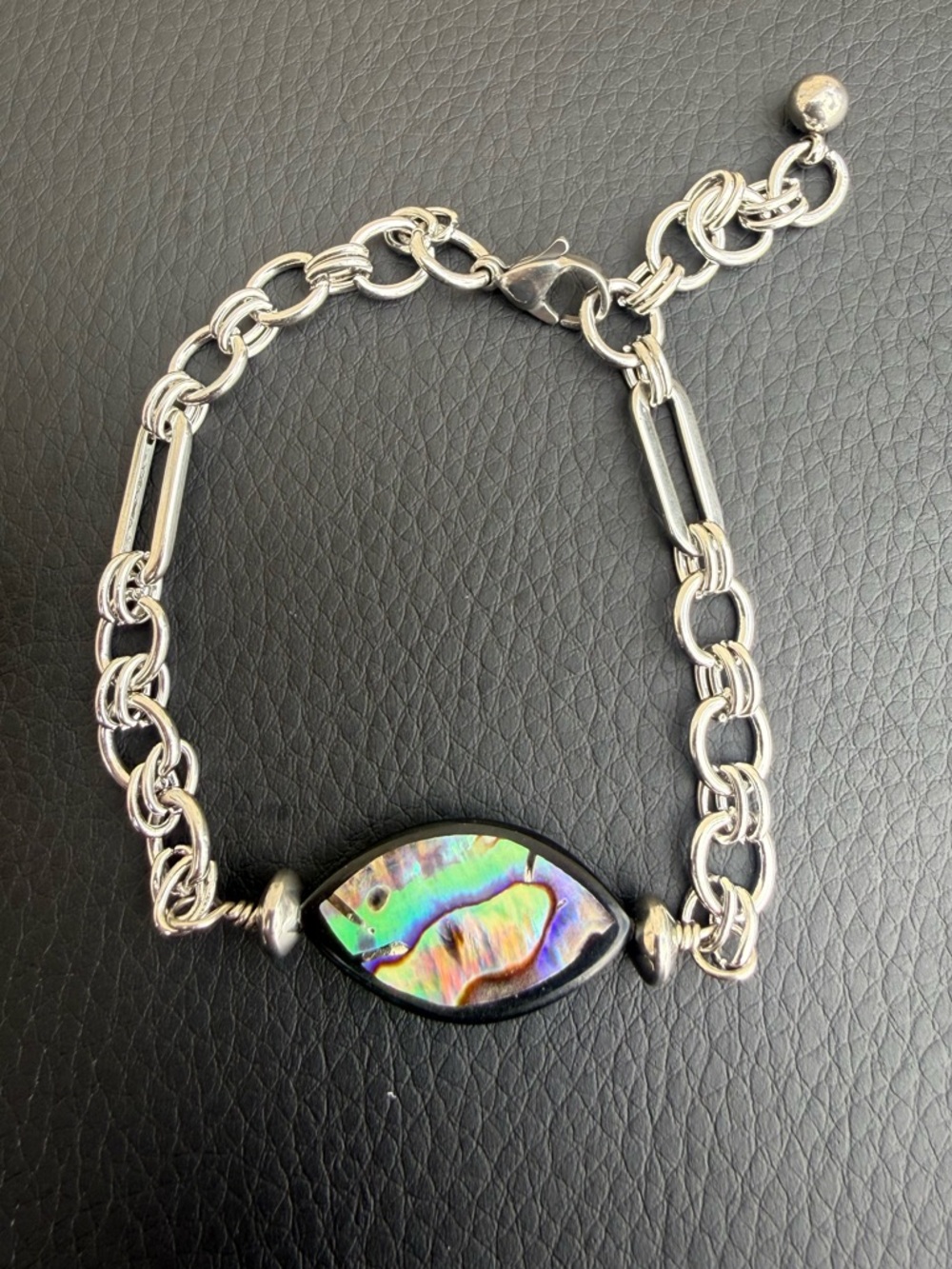 Shell Girl #5- Abalone Shell Chain Link Bracelet Stainless Steel